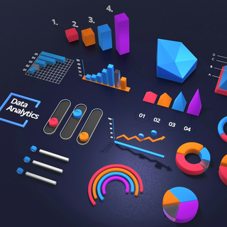 3D render of charts and data